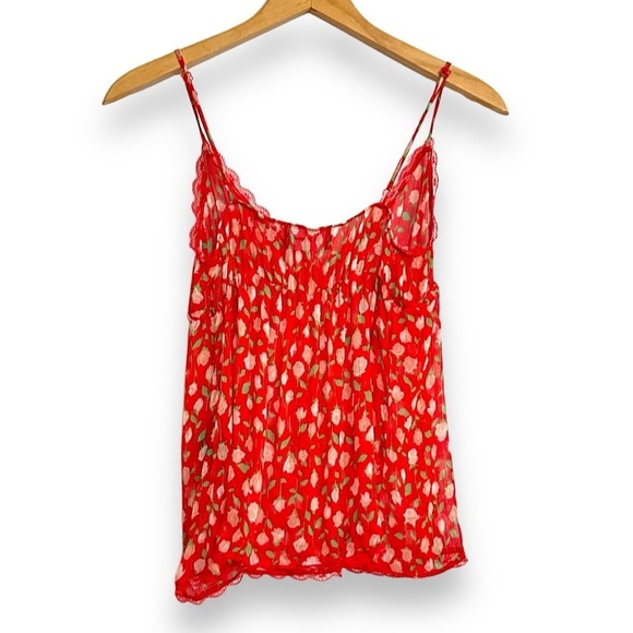 THE KOOPLES | Sheer Floral Print Cami Scallop Edge Red Small/1 - Picture 4 of 11